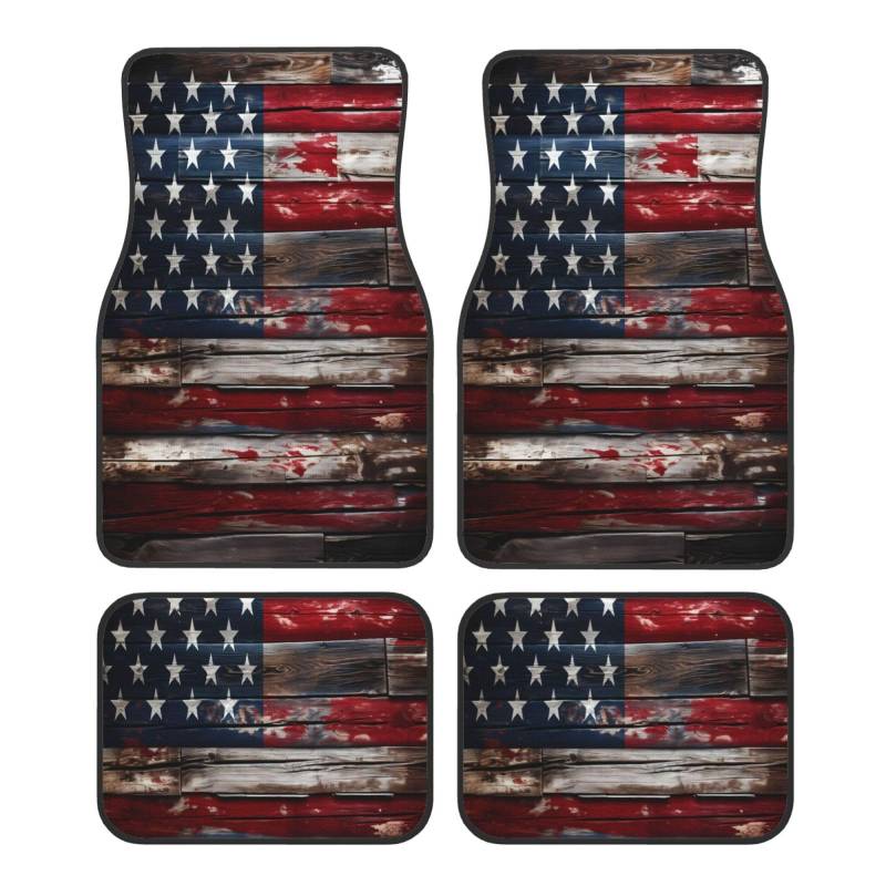 Mexpekil Vintage USA Amerikanische Flagge Automatten 4er Set Allwetter Universal Auto Fußmatten rutschfest Wasserdicht Automotive Teppich Fußmatten für SUV Van LKW von Mexpekil