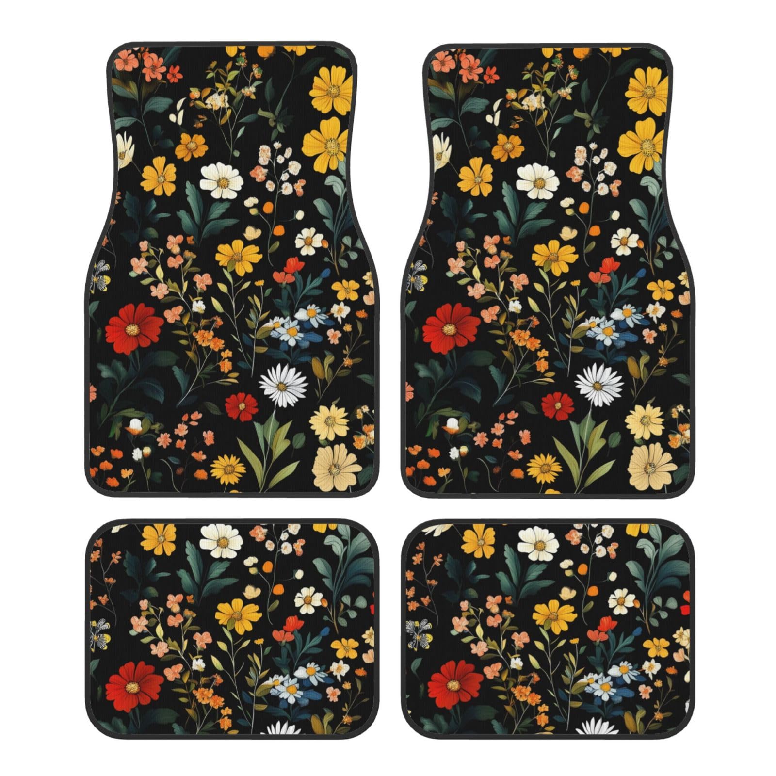 Mexpekil Wildblumen Boho Automatten 4er Set Universal Auto Fußmatten rutschfeste Auto Fußmatten Dekorative Auto Teppich Protektoren für SUV Van Truck von Mexpekil