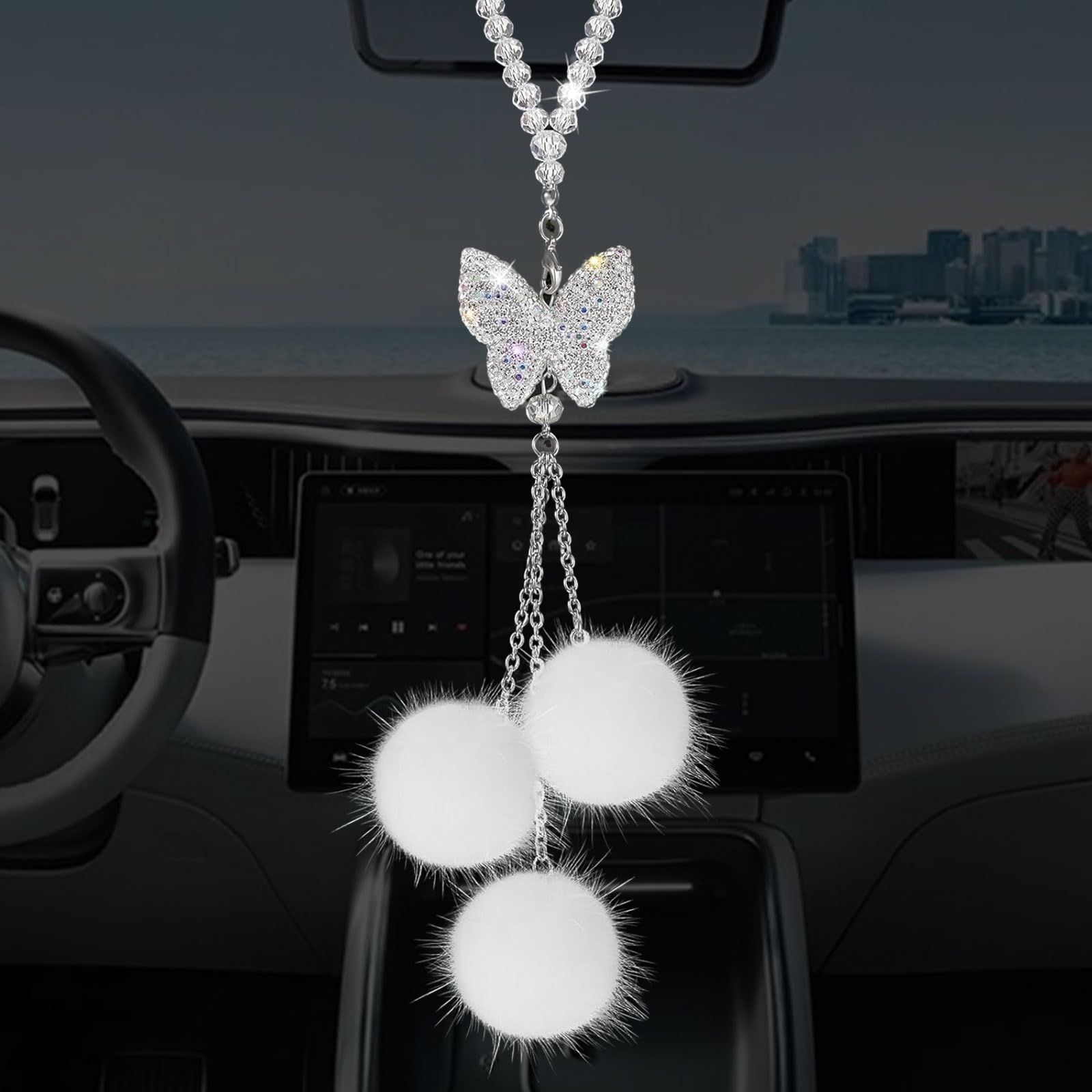 Mezrkuwr Glänzender Schmetterlings-Diamant-Autozubehör für Frauen, Kristall-Auto-Rückspiegel-Charms, Auto-Dekoration, glücklicher hängender Innenornament-Anhänger von Mezrkuwr