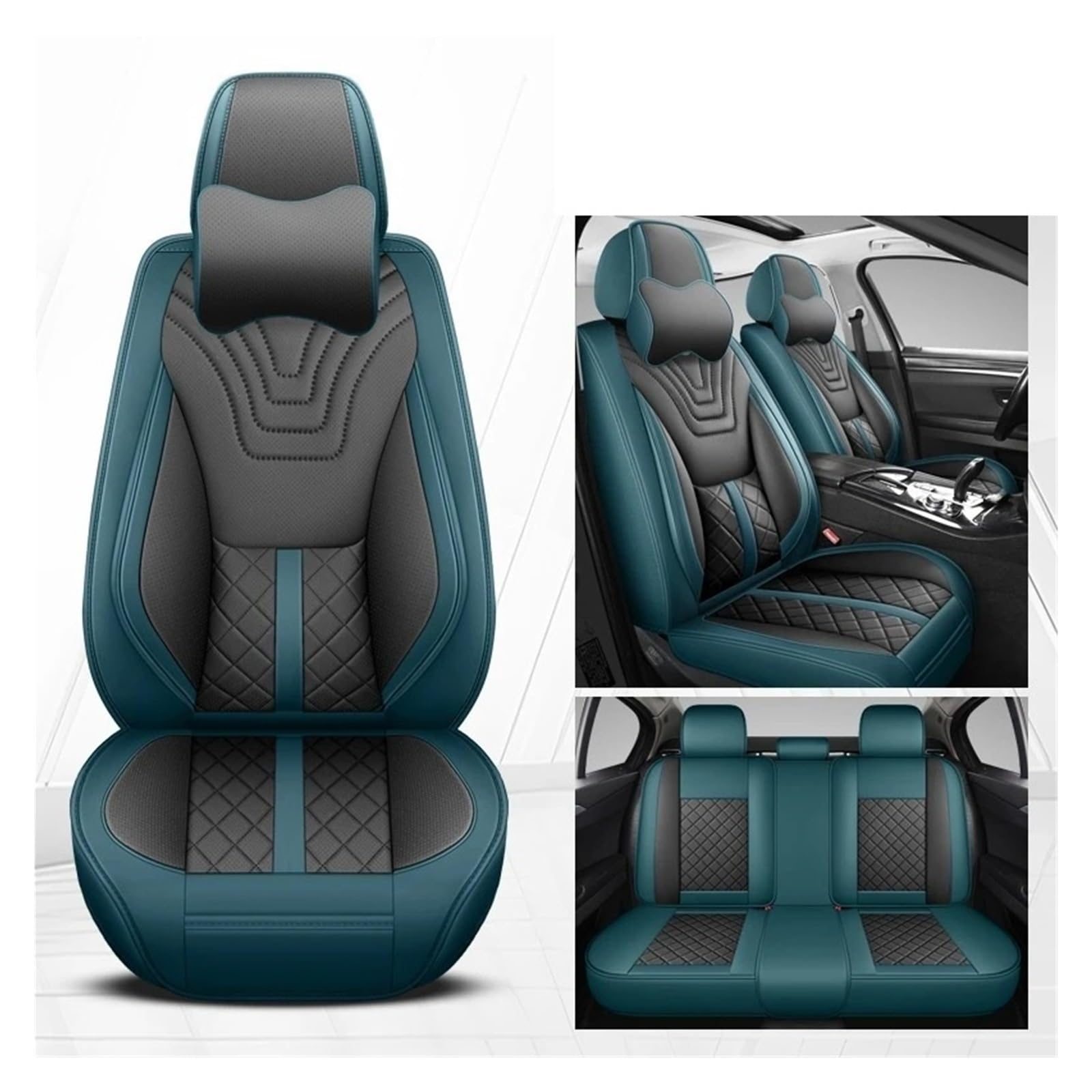 Autositzüberzug Für Daewoo Für Matiz Für Nexia Für Für Kalos Für Evanda Für Magnus Für REXTON Universeller Autositzbezug Aus Leder Auto Schonbezüge(Black Green Pillow) von Mfibbmf