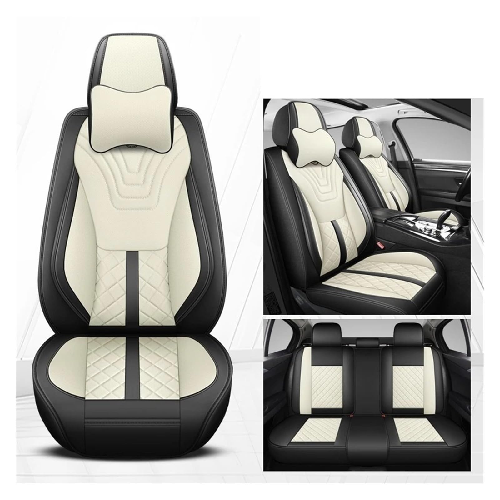 Autositzüberzug Für Daewoo Für Matiz Für Nexia Für Für Kalos Für Evanda Für Magnus Für REXTON Universeller Autositzbezug Aus Leder Auto Schonbezüge(Black White Pillow) von Mfibbmf