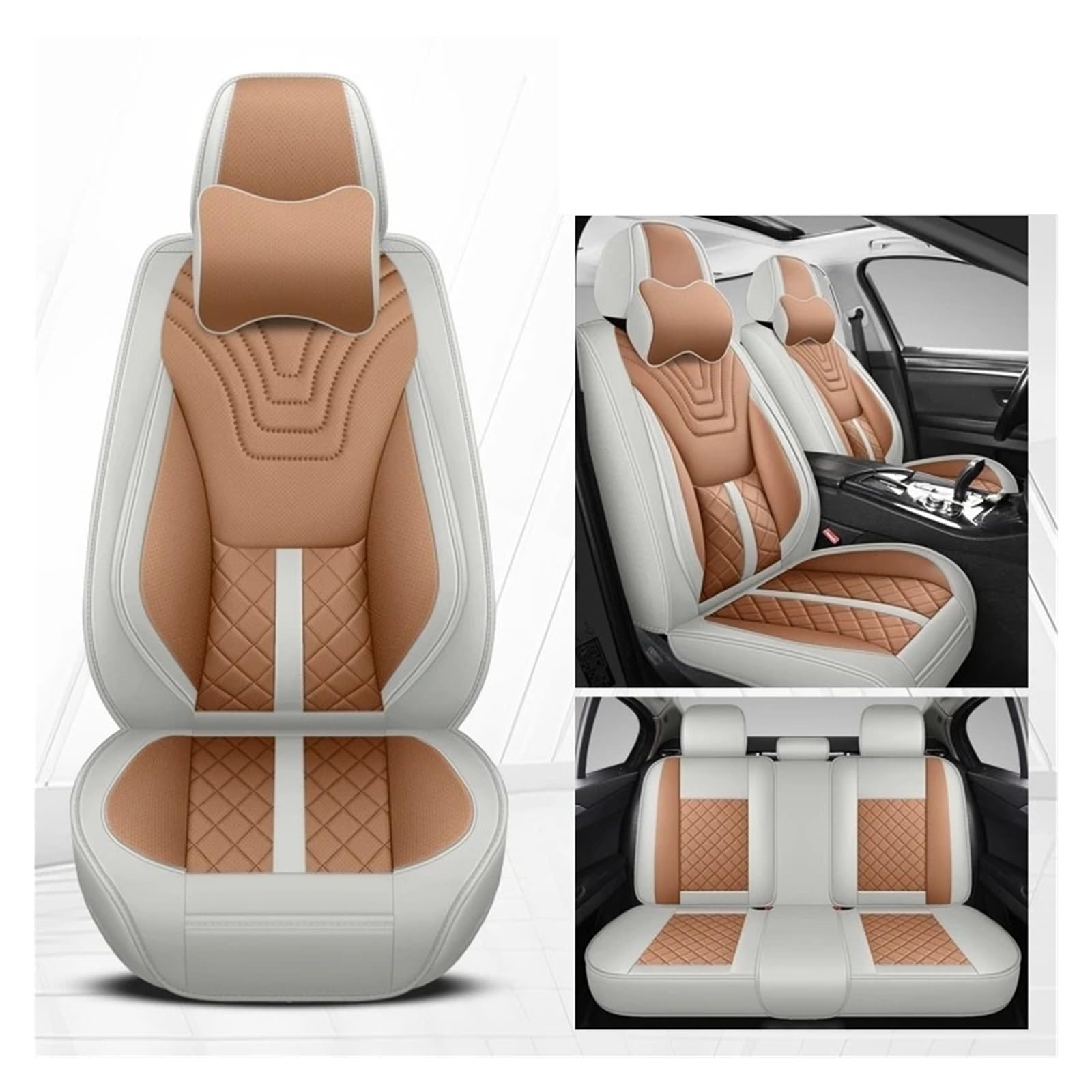 Autositzüberzug Für Daewoo Für Matiz Für Nexia Für Für Kalos Für Evanda Für Magnus Für REXTON Universeller Autositzbezug Aus Leder Auto Schonbezüge(Coffee Brown Pillow) von Mfibbmf