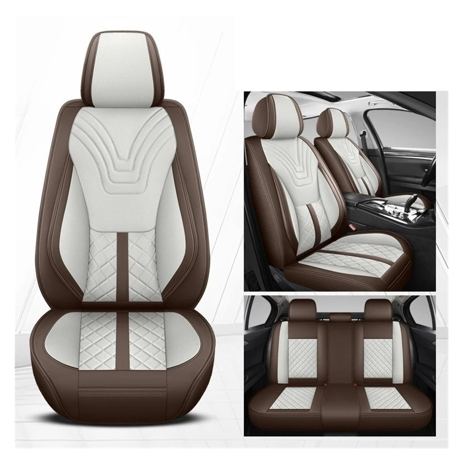 Autositzüberzug Für Daewoo Für Matiz Für Nexia Für Für Kalos Für Evanda Für Magnus Für REXTON Universeller Autositzbezug Aus Leder Auto Schonbezüge(Coffee Grey) von Mfibbmf