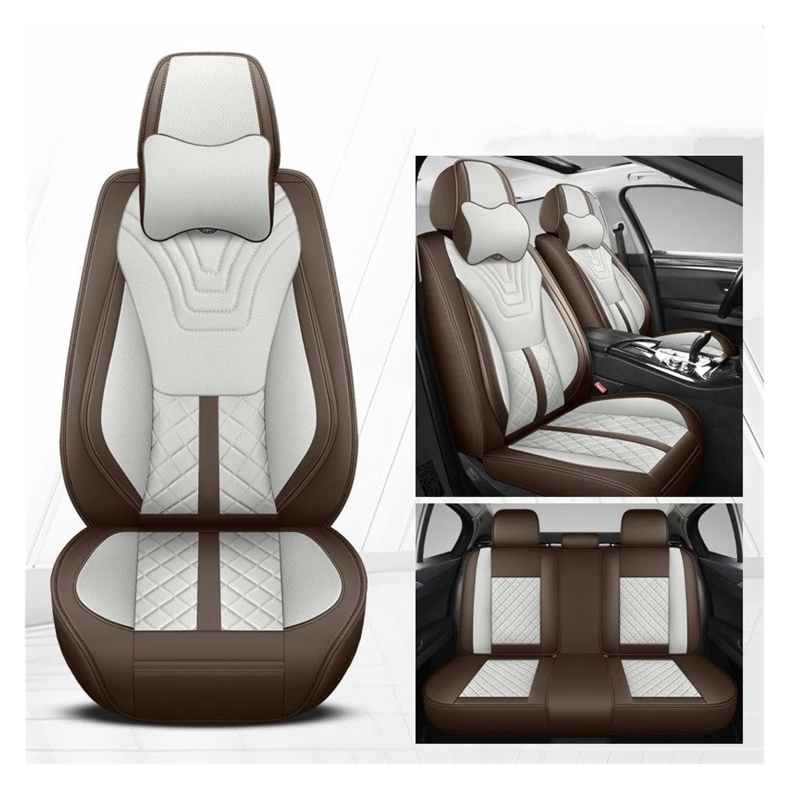 Autositzüberzug Für Daewoo Für Matiz Für Nexia Für Für Kalos Für Evanda Für Magnus Für REXTON Universeller Autositzbezug Aus Leder Auto Schonbezüge(Coffee Grey Pillow) von Mfibbmf