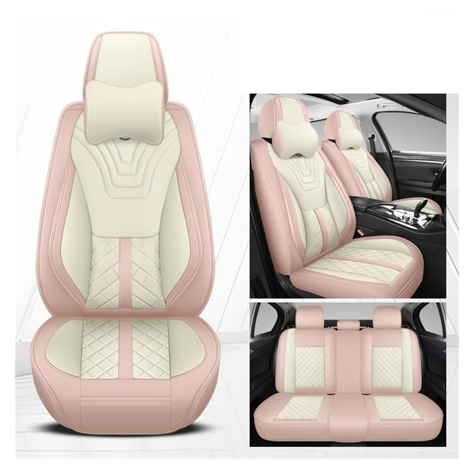 Autositzüberzug Für Daewoo Für Matiz Für Nexia Für Für Kalos Für Evanda Für Magnus Für REXTON Universeller Autositzbezug Aus Leder Auto Schonbezüge(Pink Pillow) von Mfibbmf