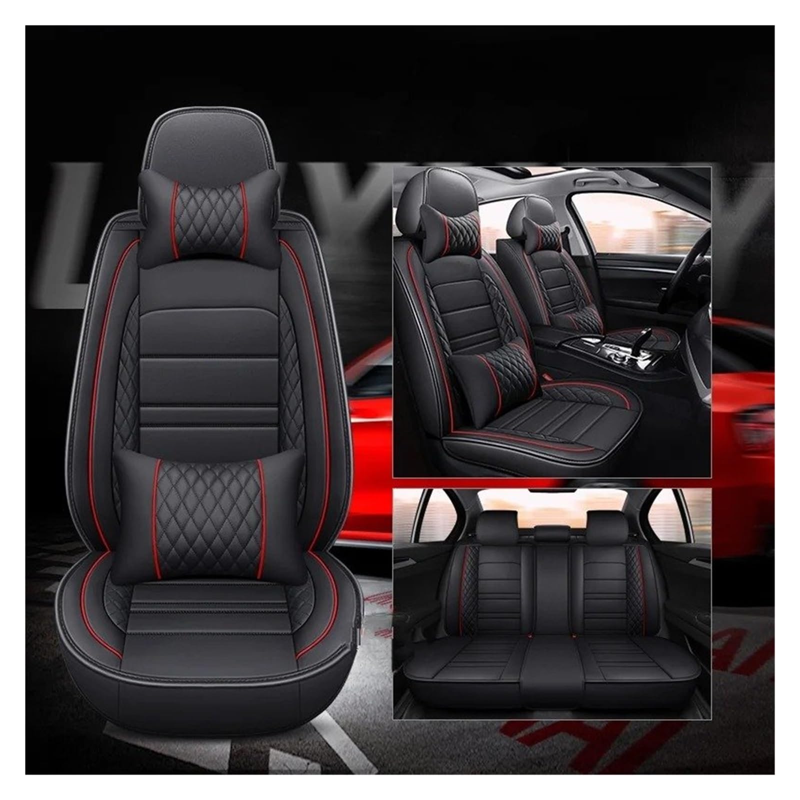 Autositzüberzug Für Peugeot 206 307SW 308 407 408 508sw 208 2008 3008 4008 5008 Universal Style 3D Autositzbezug Auto Schonbezüge(B-Black red 5 Seats) von Mfibbmf