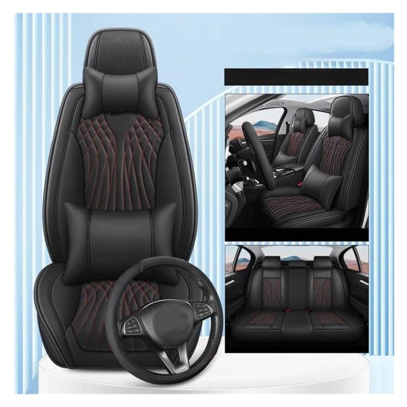 Mfibbmf Autositzüberzug Für Cadillac Für XT5 Für XT4 Für XT6 Für ATSL CT4 CT5 CT6 CT Für Cts All Inclusive Auto Leder Sitzbezug Auto Schonbezüge(Black red Pillow) von Mfibbmf