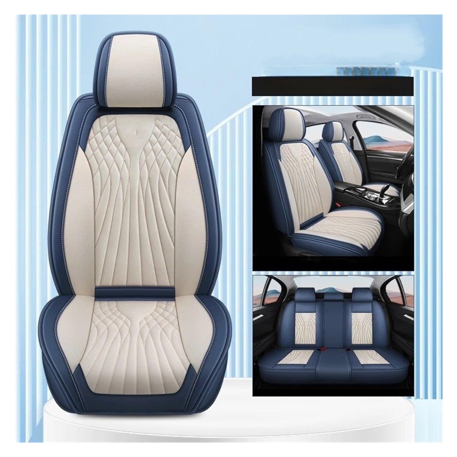 Mfibbmf Autositzüberzug Für Cadillac Für XT5 Für XT4 Für XT6 Für ATSL CT4 CT5 CT6 CT Für Cts All Inclusive Auto Leder Sitzbezug Auto Schonbezüge(Blue White) von Mfibbmf