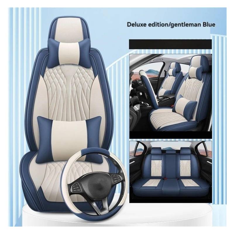 Mfibbmf Autositzüberzug Für Cadillac Für XT5 Für XT4 Für XT6 Für ATSL CT4 CT5 CT6 CT Für Cts All Inclusive Auto Leder Sitzbezug Auto Schonbezüge(Blue White Pillow) von Mfibbmf