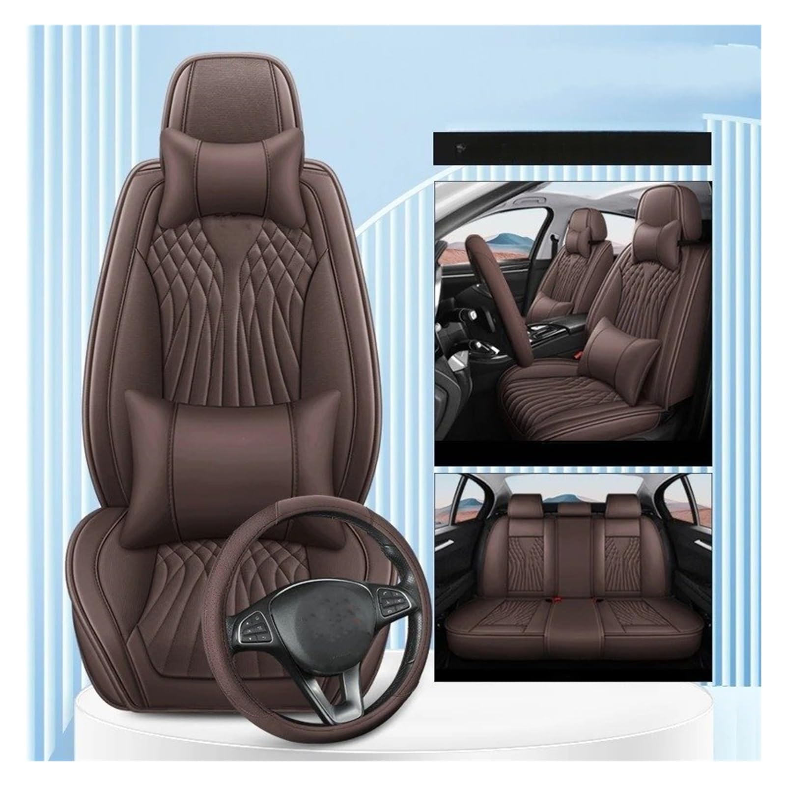 Mfibbmf Autositzüberzug Für Cadillac Für XT5 Für XT4 Für XT6 Für ATSL CT4 CT5 CT6 CT Für Cts All Inclusive Auto Leder Sitzbezug Auto Schonbezüge(Coffee Pillow) von Mfibbmf