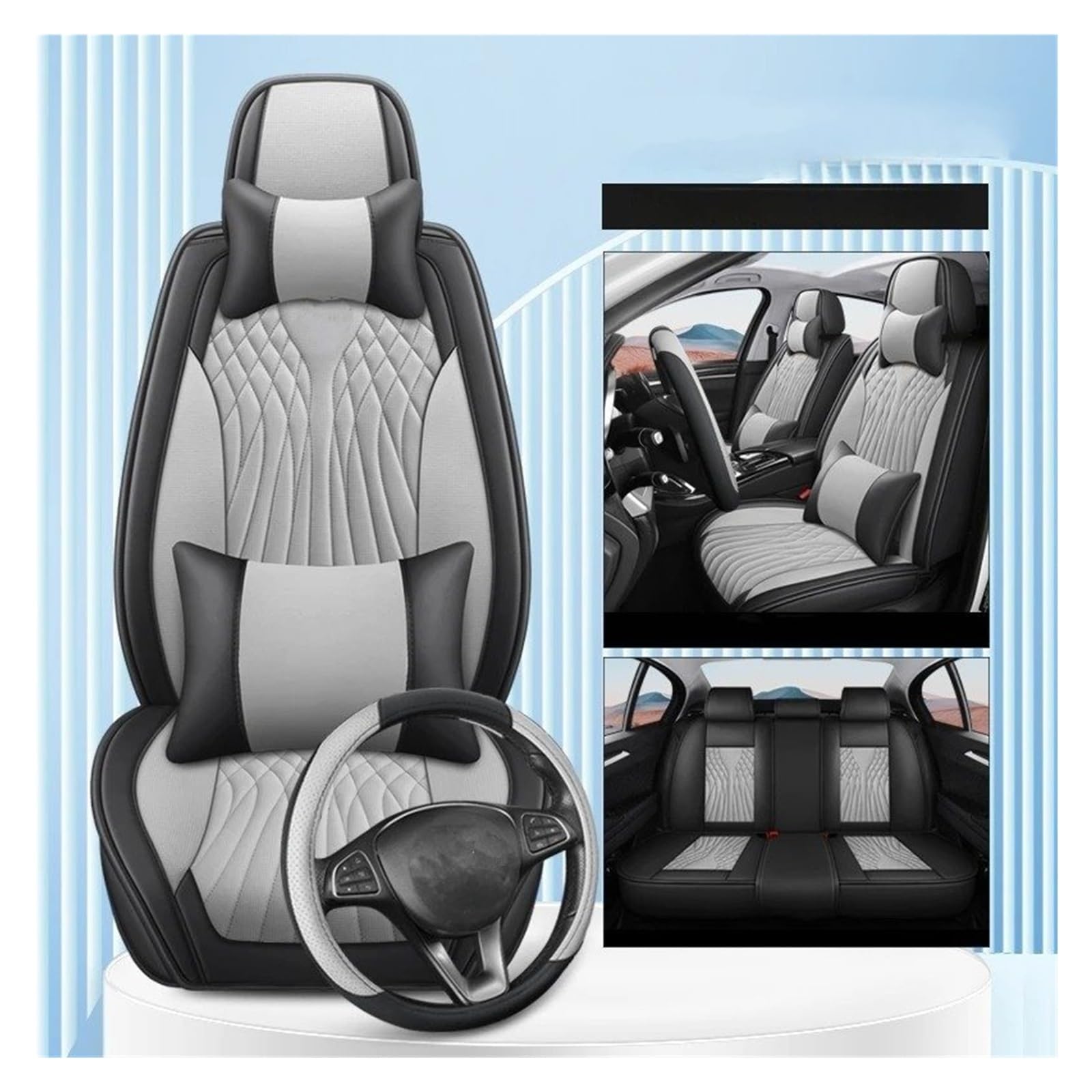 Mfibbmf Autositzüberzug Für Cadillac Für XT5 Für XT4 Für XT6 Für ATSL CT4 CT5 CT6 CT Für Cts All Inclusive Auto Leder Sitzbezug Auto Schonbezüge(Gray Black Pillow) von Mfibbmf