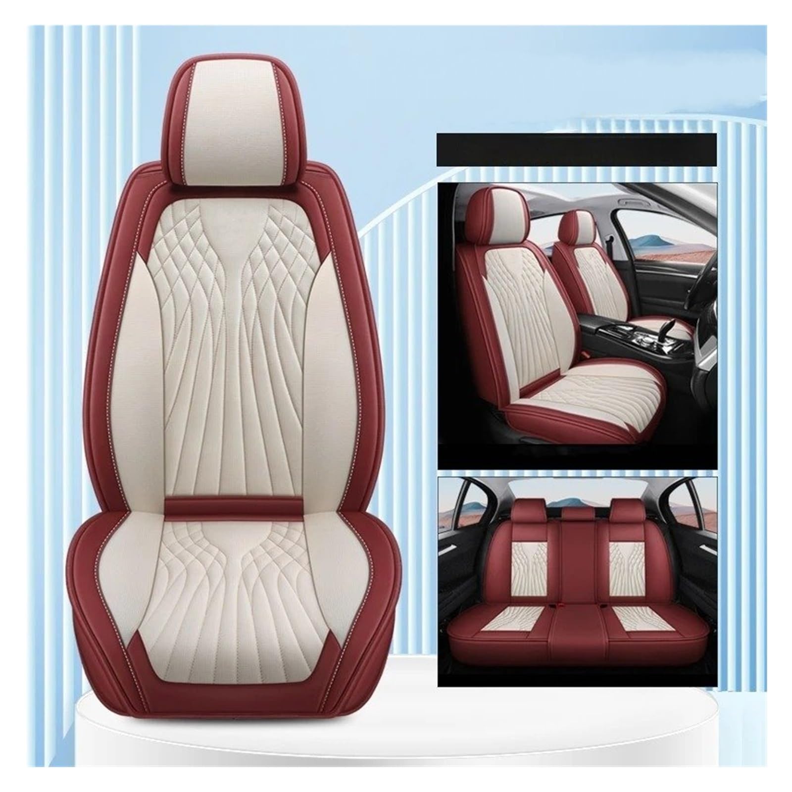 Mfibbmf Autositzüberzug Für Cadillac Für XT5 Für XT4 Für XT6 Für ATSL CT4 CT5 CT6 CT Für Cts All Inclusive Auto Leder Sitzbezug Auto Schonbezüge(Red White) von Mfibbmf