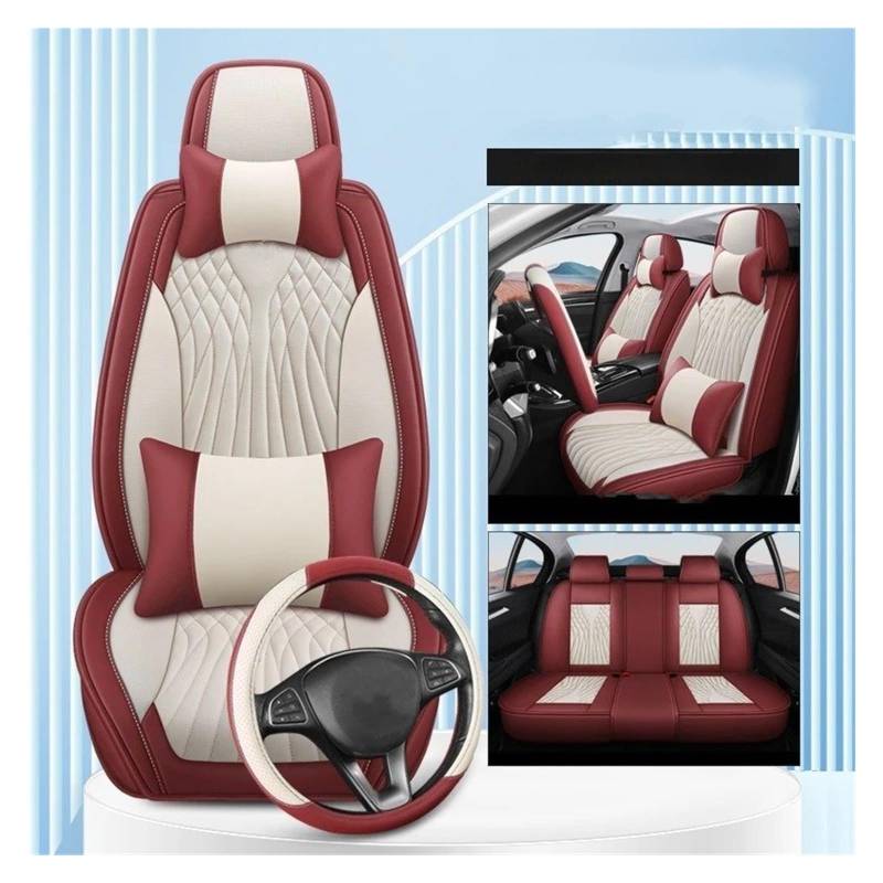 Mfibbmf Autositzüberzug Für Cadillac Für XT5 Für XT4 Für XT6 Für ATSL CT4 CT5 CT6 CT Für Cts All Inclusive Auto Leder Sitzbezug Auto Schonbezüge(Red White Pillow) von Mfibbmf