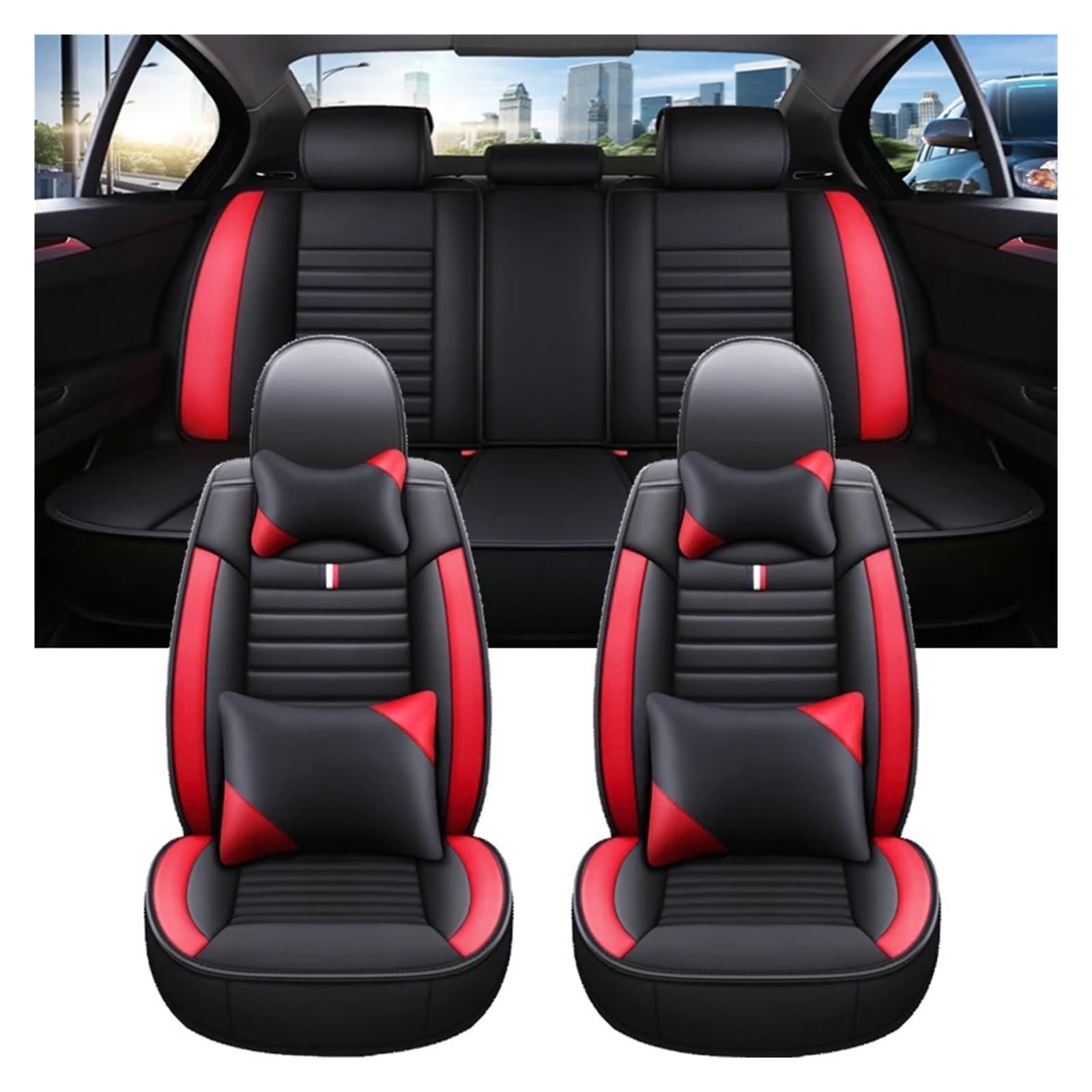 Mfibbmf Autositzüberzug Für E46 E90 Universal Autositzbezug Autozubehör Innendetails Alle Automodelle Auto Schonbezüge(Black Red 9 Seat) von Mfibbmf