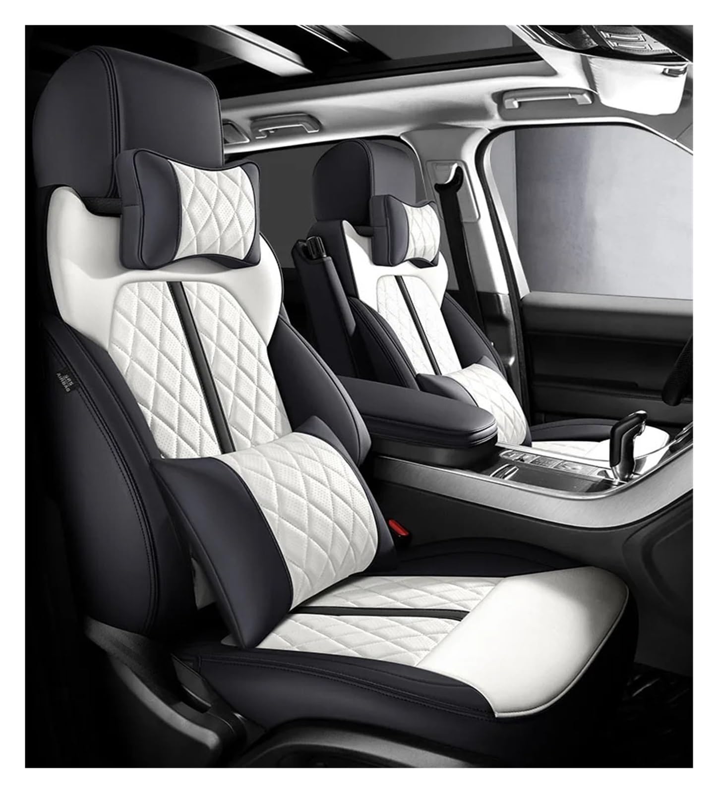 Mfibbmf Autositzüberzug Für FIAT 500 2011-2014 Für Punto Für Bravo Für Linea Für Freemont Autositzbezüge Komplettset Leder Auto Schonbezüge(Black White LUX) von Mfibbmf