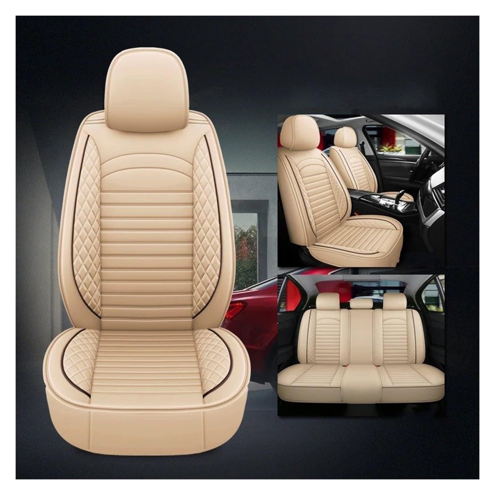 Mfibbmf Autositzüberzug Für FIAT Für Panda Für Lancia Für Ypsilon Autositzbezug Auto Schonbezüge(A-Beige 5 Seats) von Mfibbmf