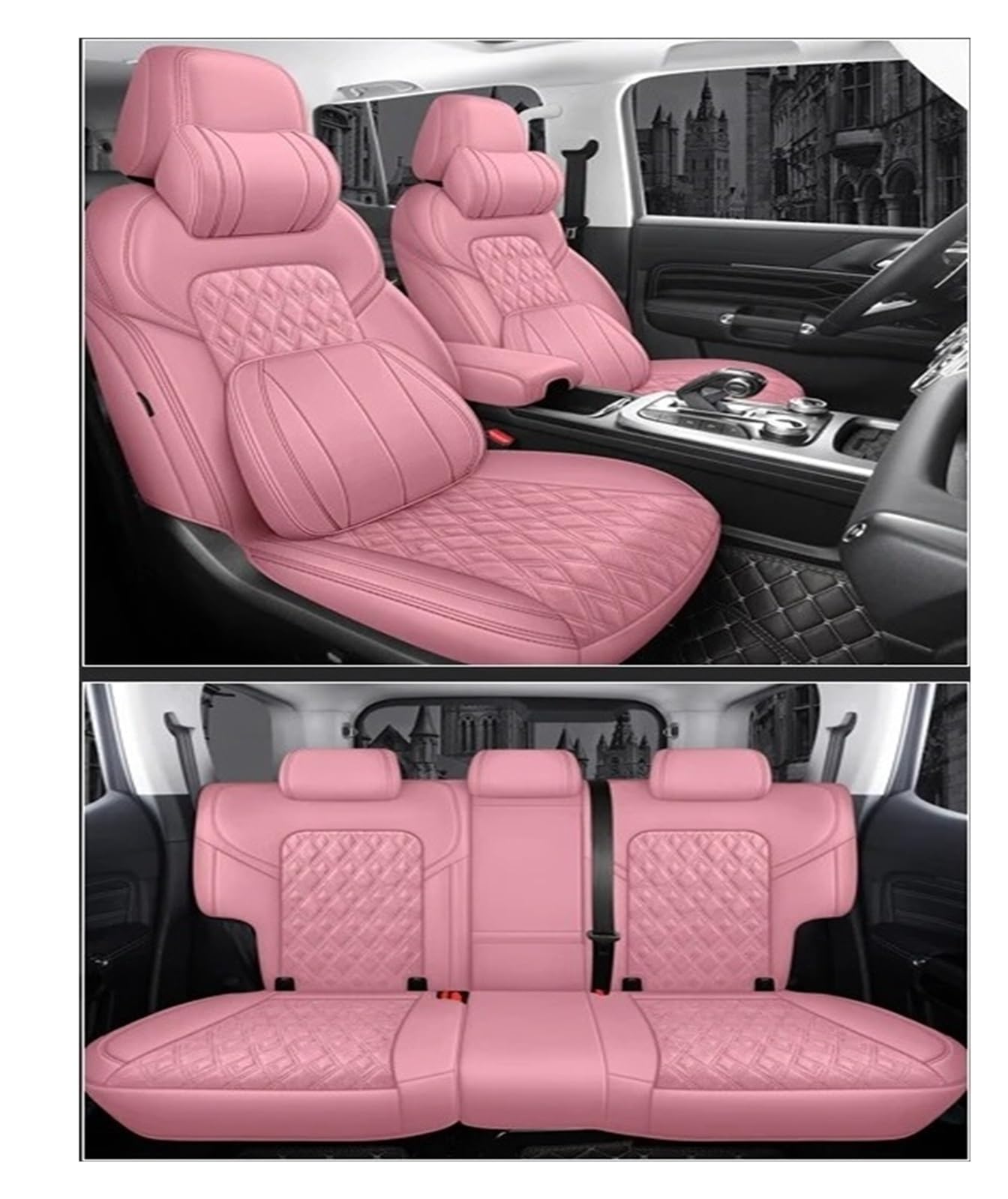 Mfibbmf Autositzüberzug Für Jaguar Für XE XJ XF Für XJL Für XEL Für XFL Für F-PACE Für E-PACE Für F-Type Leder Autositzbezug 5 Sitz Auto Schonbezüge(PINK LUX) von Mfibbmf