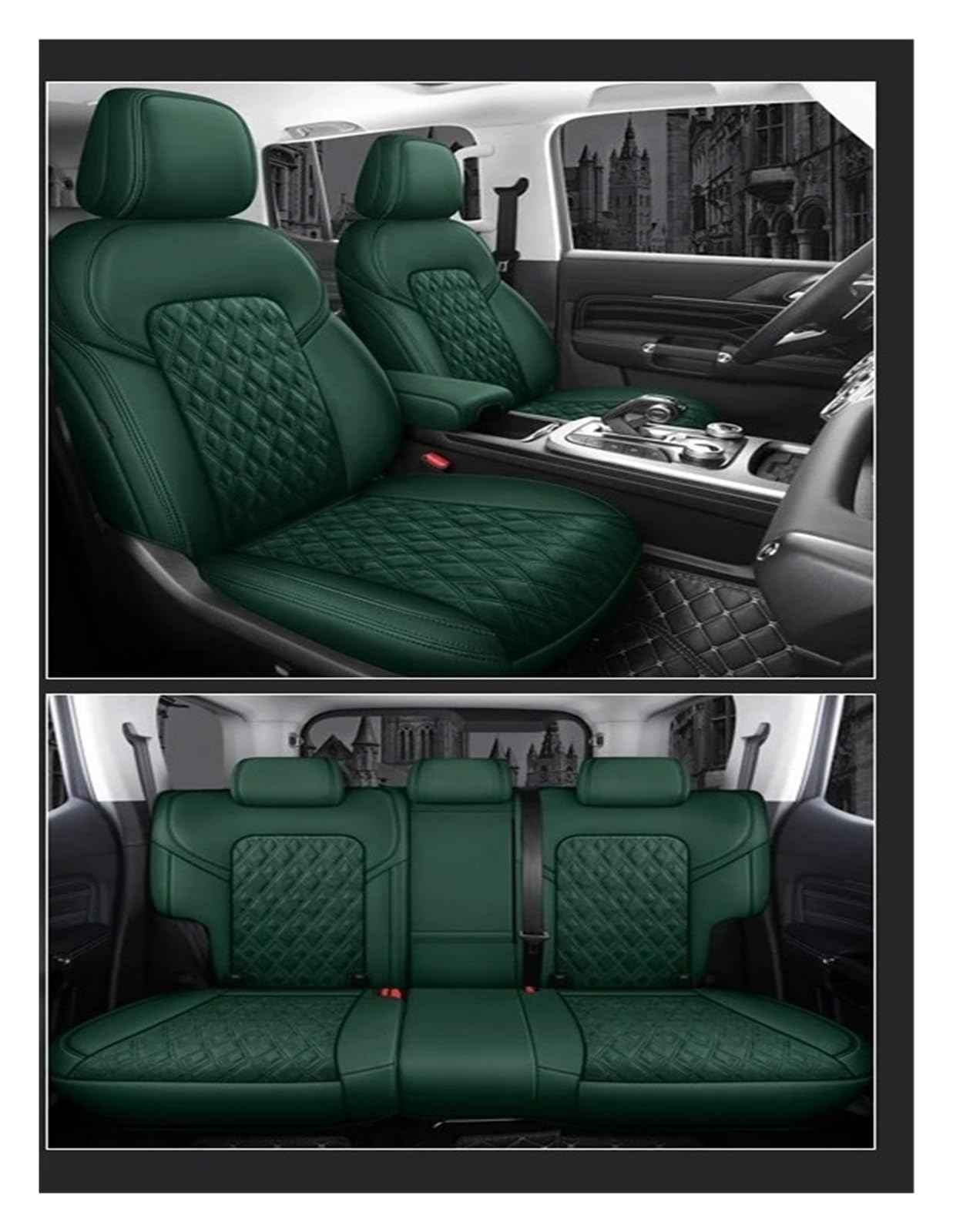 Mfibbmf Autositzüberzug Für Maserati Für Levante Für Quattroporte Für Ghibli Für GranTurismo Für Grecale Leder-Autositzbezug-Komplettset Auto Schonbezüge(Green) von Mfibbmf