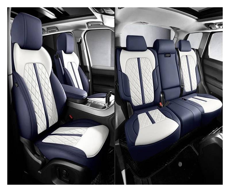 Mfibbmf Autositzüberzug Für Tesla Für Modell Y 2023 3 2022 X Auto Sitzbezüge Leder Auto Zubehör Auto Schonbezüge(5Piece-Blue White) von Mfibbmf