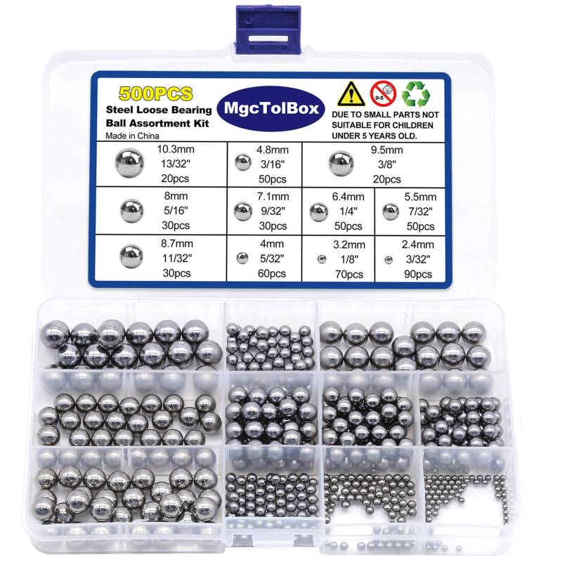 Kugellager Kugeln Stahlkugeln,500 Metallkugeln Fahrrad Innenlager Fahrradnabe Lager Lagerkäfig Nabe Rad Achse Skateboard-Radlager Elektrofahrrad Gabel | GCr15/100Cr6 |11 Größen) von MgcTolBox