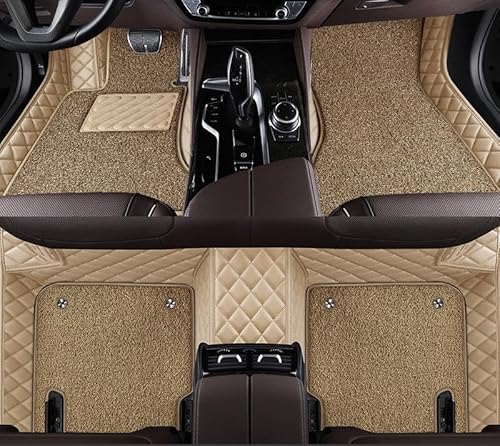 Auto-FußMatten für Citroen C5X 2021-2024,Rechteckiges Fersenpolster,Wasserdicht,Komplettes Set, Leicht Zu Reinigender Polster, Teppiche, Schutz Den Innenraum,Beige + beige Silk Loop von Mhfdpp