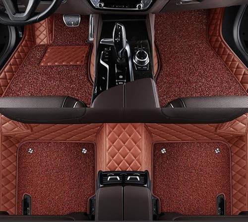 Auto-FußMatten für Citroen DS7 2018-2024,Rechteckiges Fersenpolster,Wasserdicht,Komplettes Set, Leicht Zu Reinigender Polster, Teppiche, Schutz Den Innenraum,Brown + Brown Silk Loop von Mhfdpp