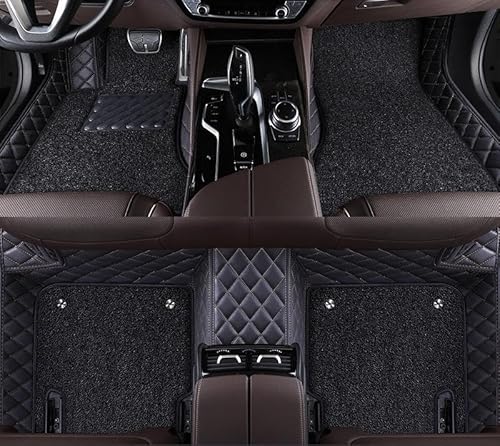 Auto-FußMatten für Genesis GV60 2023-2024,Rechteckiges Fersenpolster,Wasserdicht,Komplettes Set, Leicht Zu Reinigender Polster, Teppiche, Schutz Den Innenraum,Black Gold + Black Silk Loop von Mhfdpp