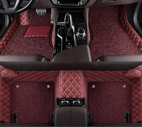 Auto-FußMatten für Genesis GV60 2023-2024,Rechteckiges Fersenpolster,Wasserdicht,Komplettes Set, Leicht Zu Reinigender Polster, Teppiche, Schutz Den Innenraum,Wine red + Wine red Silk Loop von Mhfdpp