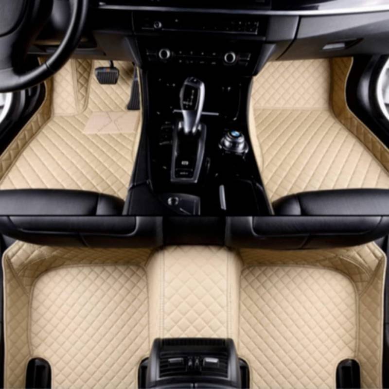 Auto-FußMatten für Hyundai Grand Santafe (7seats) 2013-2017,Rechteckiges Fersenpolster,Wasserdicht,Komplettes Set, Leicht Zu Reinigender Polster, Teppiche, Schutz Den Innenraum,Beige von Mhfdpp