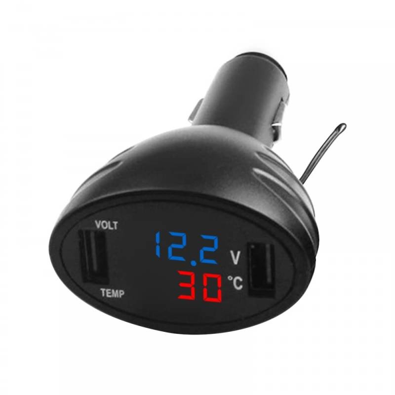 MiOYOOW Auto Voltage Temperature Monitor,Dual USB Ports Auto On Board Voltmeter 2 in 1Digitalanzeige Fahrzeug Volt Thermometer für Autos SUV Trucks Busse von MiOYOOW