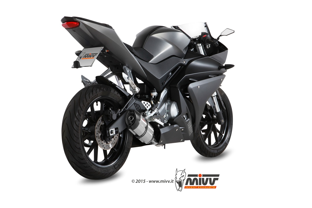 Sport Auspuff Komplettanlage MIVV Suono Edelstahl Yamaha YZF-R 125/MT-125 Bj.2014-2018 RE11/RE29 ABE von MiVV