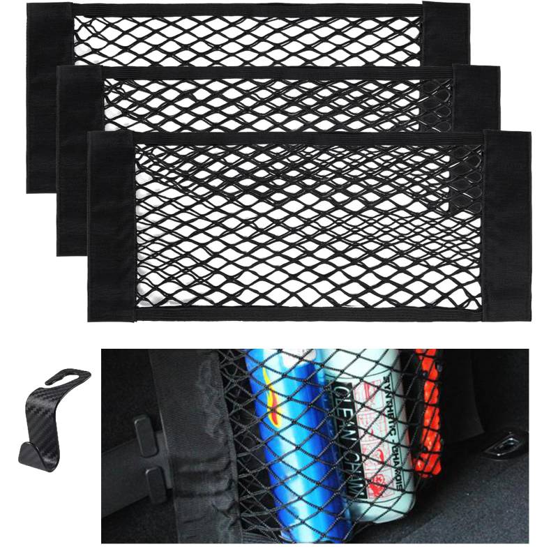 Kofferraum Netztasche Auto 40x25cm, 3 Stück Gepäcknetz Erstreckt, Auto Car Trunk Storage Net, Kfz Aufbewahrungsnetz Universal, Auto Ablagenetz, für Wohnwagen, LKW, Transporter Lieferwagen von Miayical