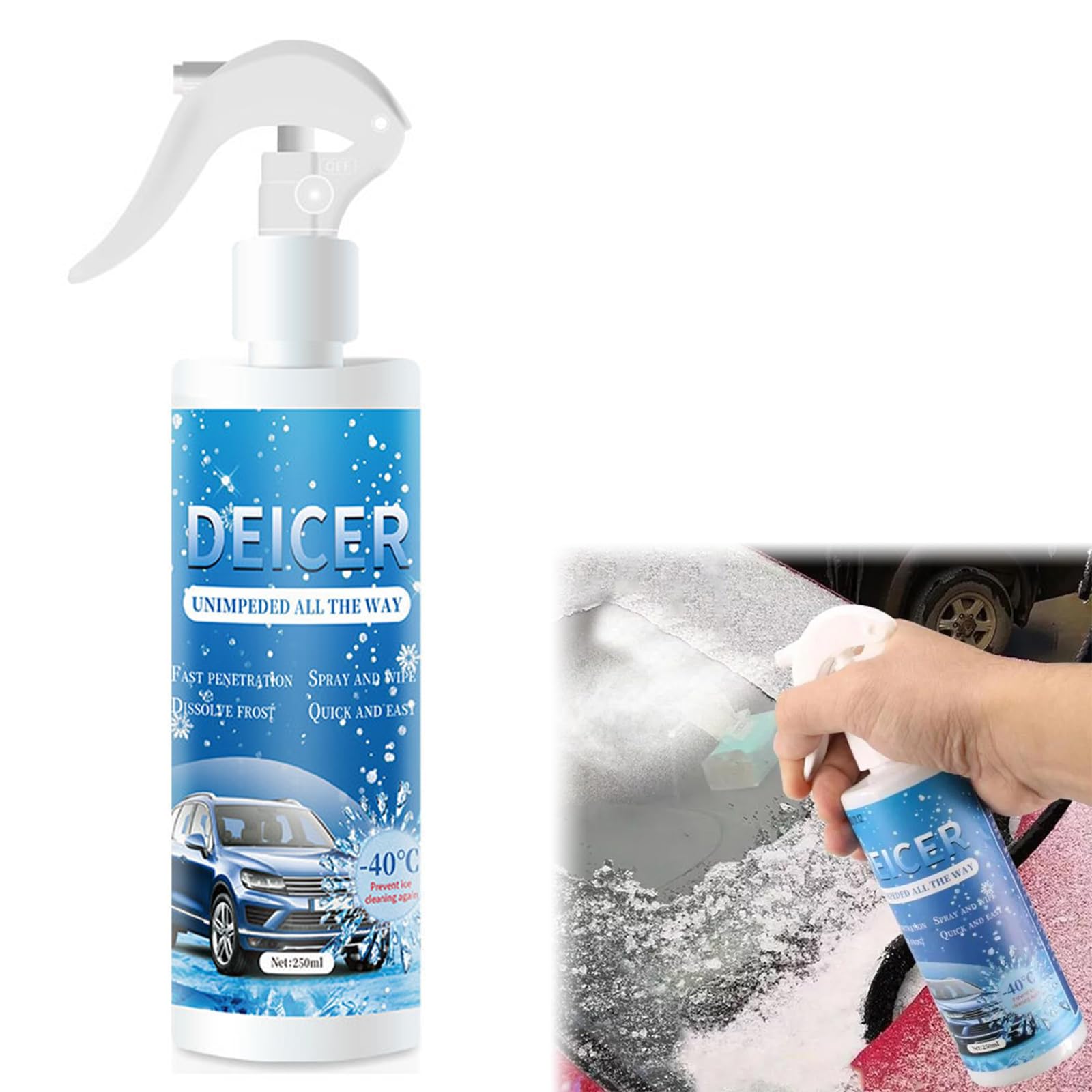 Miayical Enteiserspray Auto Scheibe, Scheibenenteiser Spray, Enteisungsspray, Auto Schneeschmelzspray Enteisungsmittel, für Auto-Scheiben Spiegel Scheinwerfer, Verhindert Wiedervereisung, 250ml von Miayical