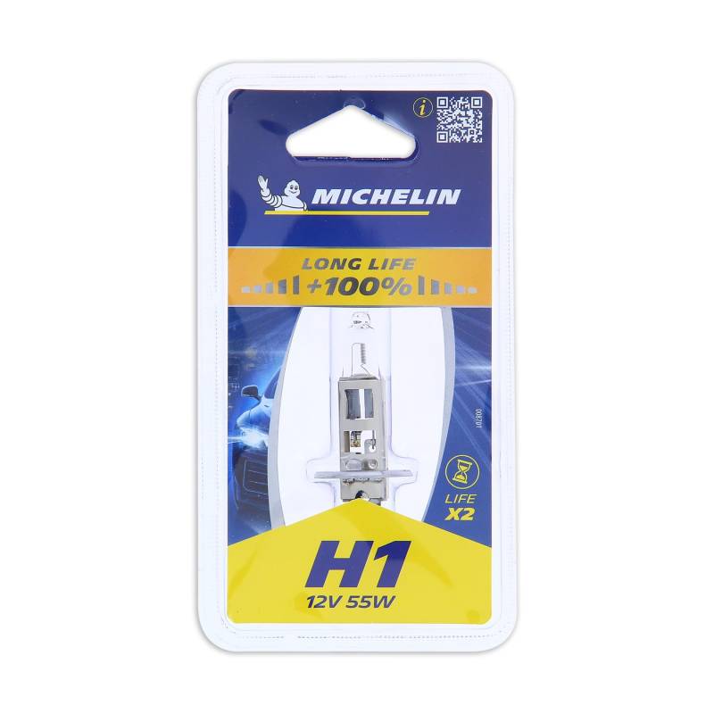 MICHELIN 1 x H1 LIFE+100% 55W Autolampe Fernlicht Abblendlicht Nebelscheinwerfer Lange Lebensdauer Silber Schwarz von MICHELIN