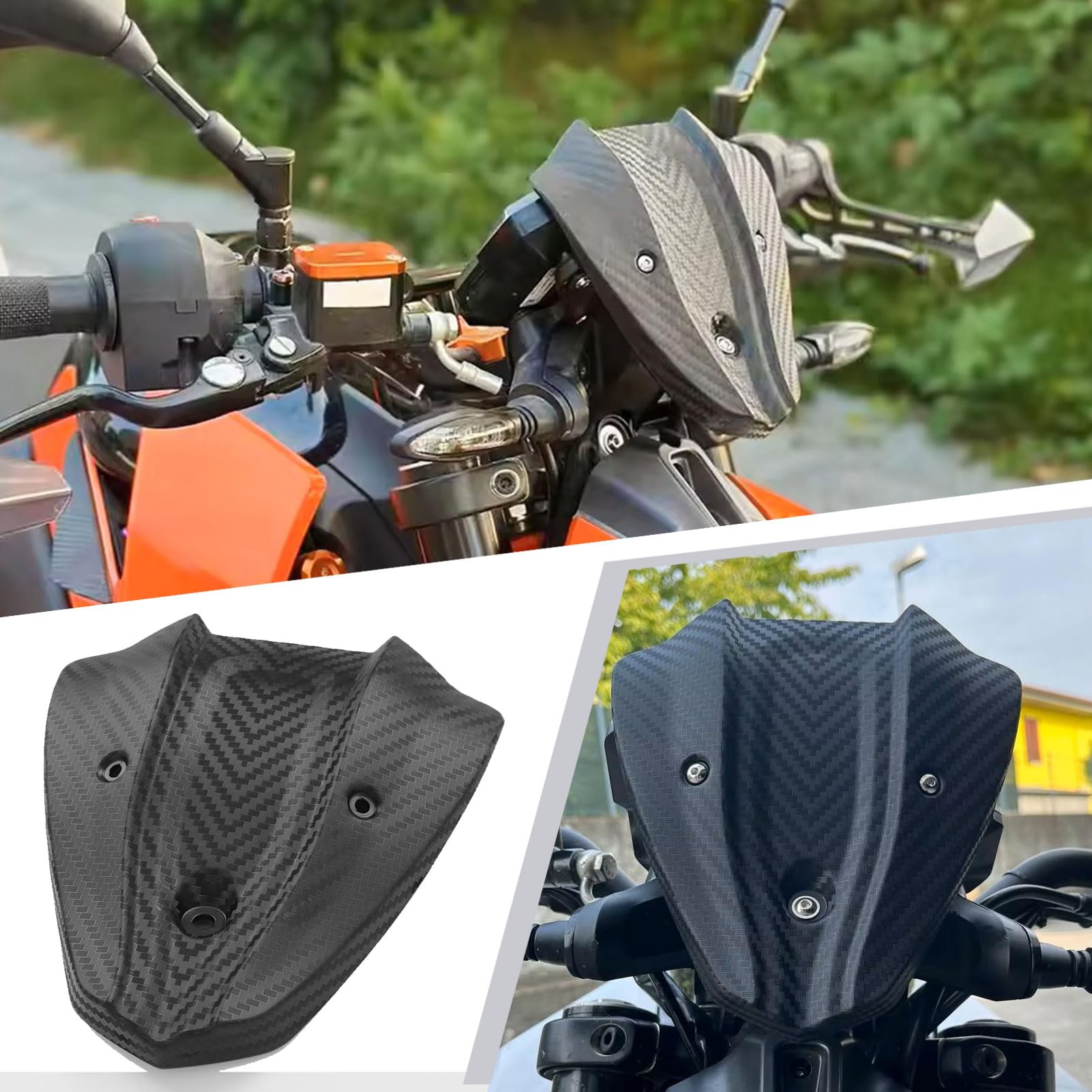 Midimttop Motorrad Windschutzscheibe Windschutzscheibe Fly Windabweiser Bildschirm Fliegengitter fit for K&T&M DUKE390 Duke 390 DUKE390 2017-2023 Frontmaske Scheinwerferverkleidung Abdeckung von Midimttop