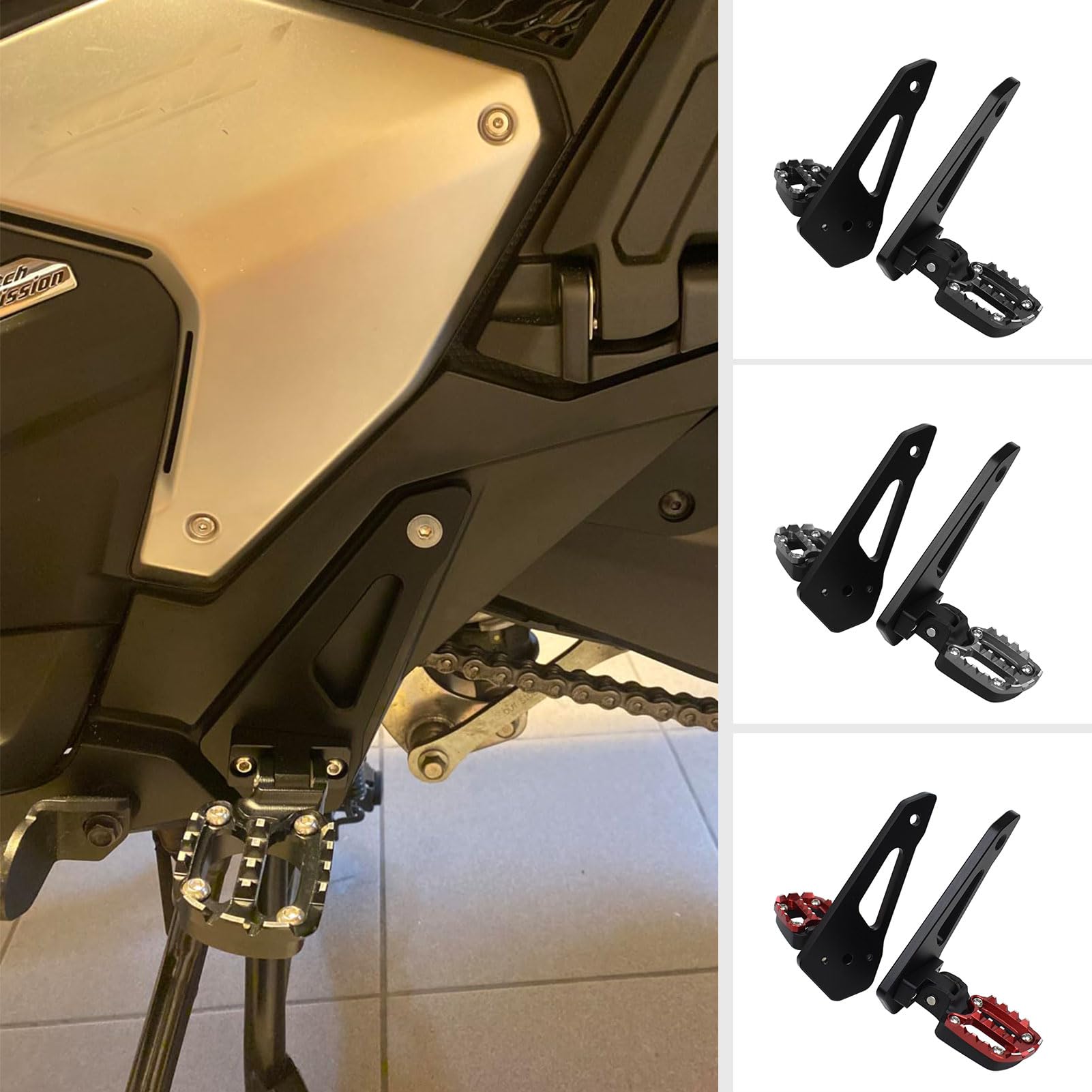 Midimttop Motorradzubehör passend Compatible with X-ADV 750 XADV 750 XADV 750 2021 2022 2023 2024 Breite Aluminium-Fußstütze, klappbare Fußrasten für den Beifahrer, Pedal-Fußrastenanlage (Rot) von Midimttop