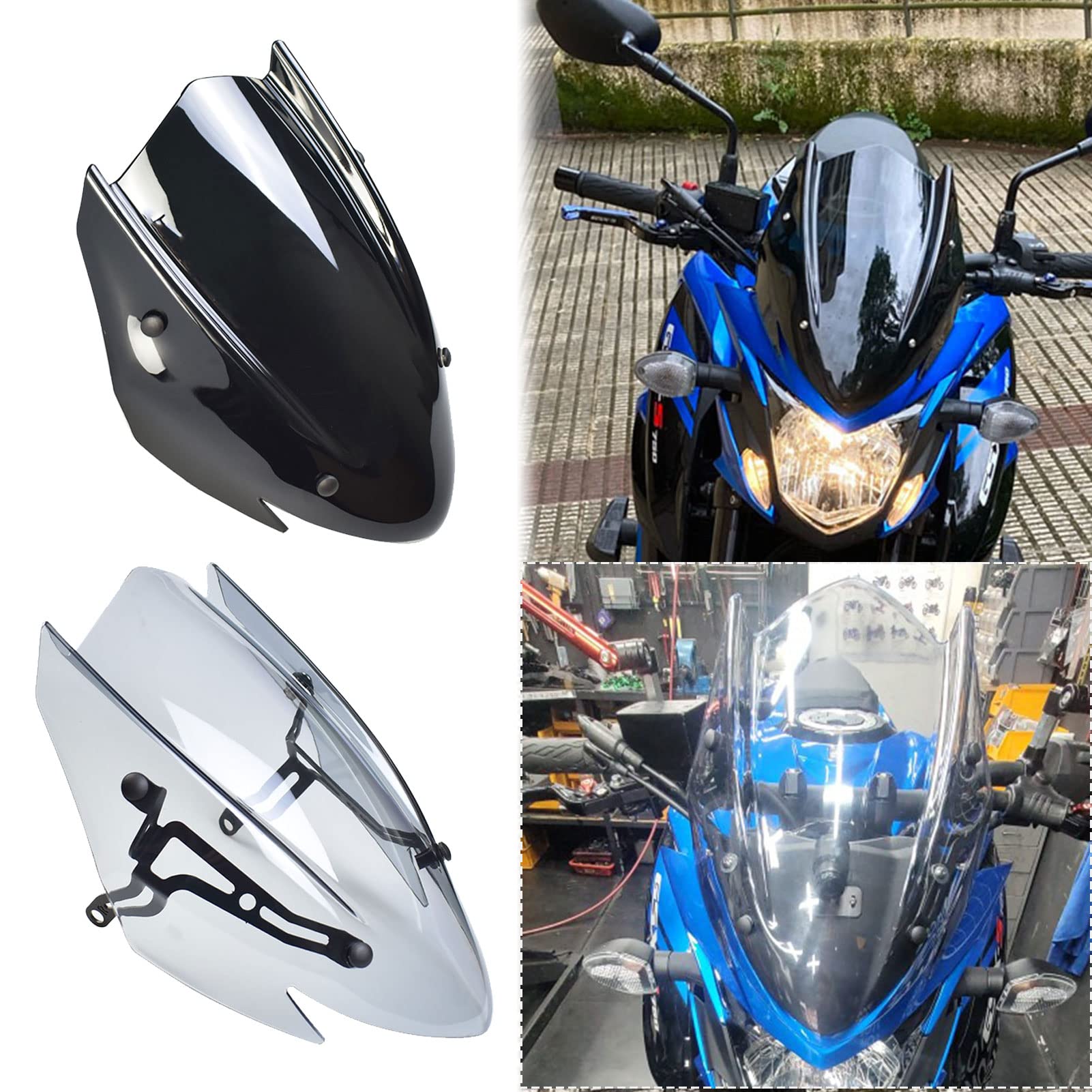 Midimttop Windschutzscheibe Windschutz Deflektor Luftstromabdeckung mit Halterung Motorrad Zubehör Replacement for Su&zu&ki GSX-S750 GSXS 750 2017 2018 2019 2020 2021 2022 2023 2024 (Schwarzer Rauch) von Midimttop