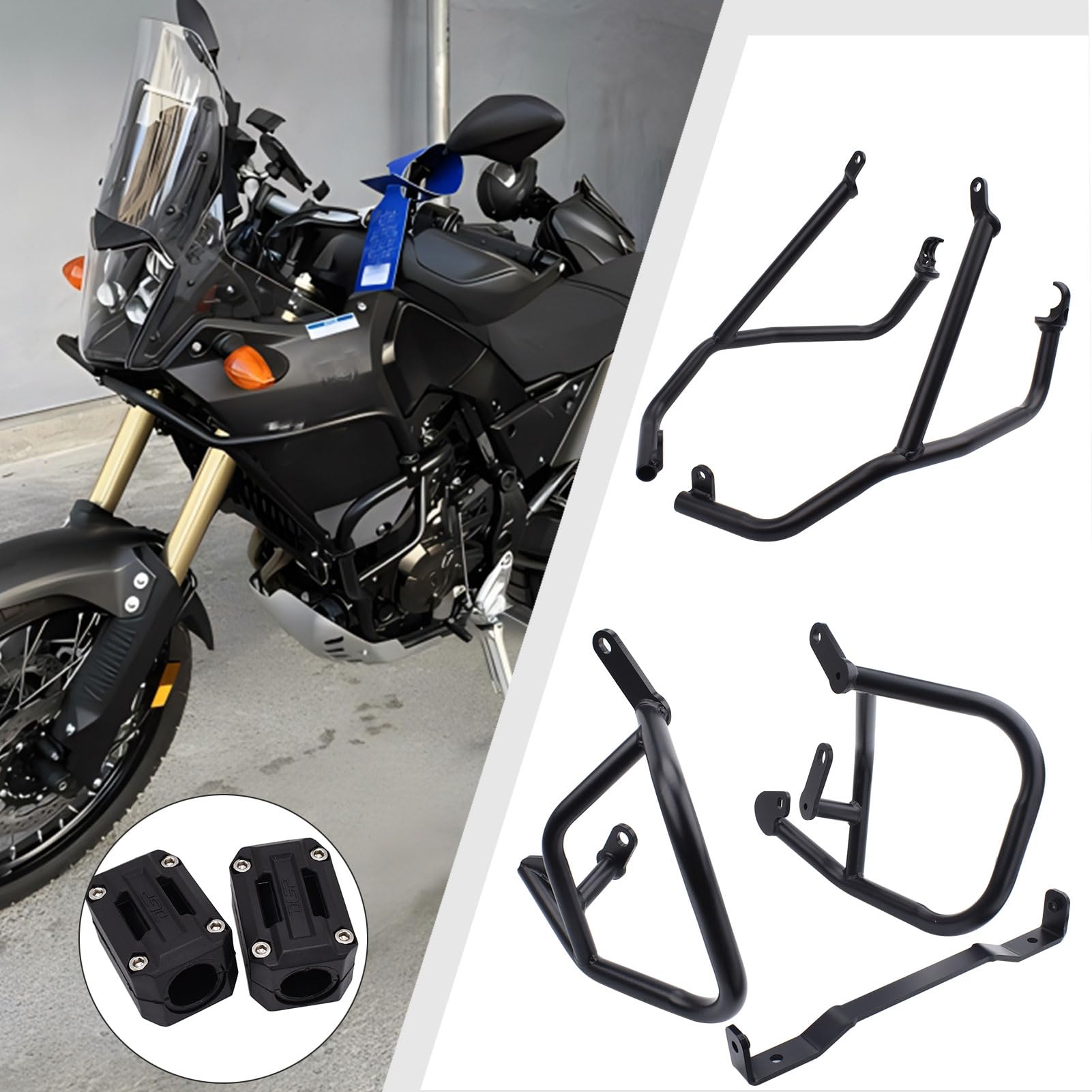 MidimttopMotorcycle Schwarz Ober- und Unterrahmen Motorschutzrahmen Highway Crash Bar Bumper Kompatibel mit Tenere 700 / XT700Z 2019 2020 2021 2022 2023 2024 (1 Satz) von Midimttop