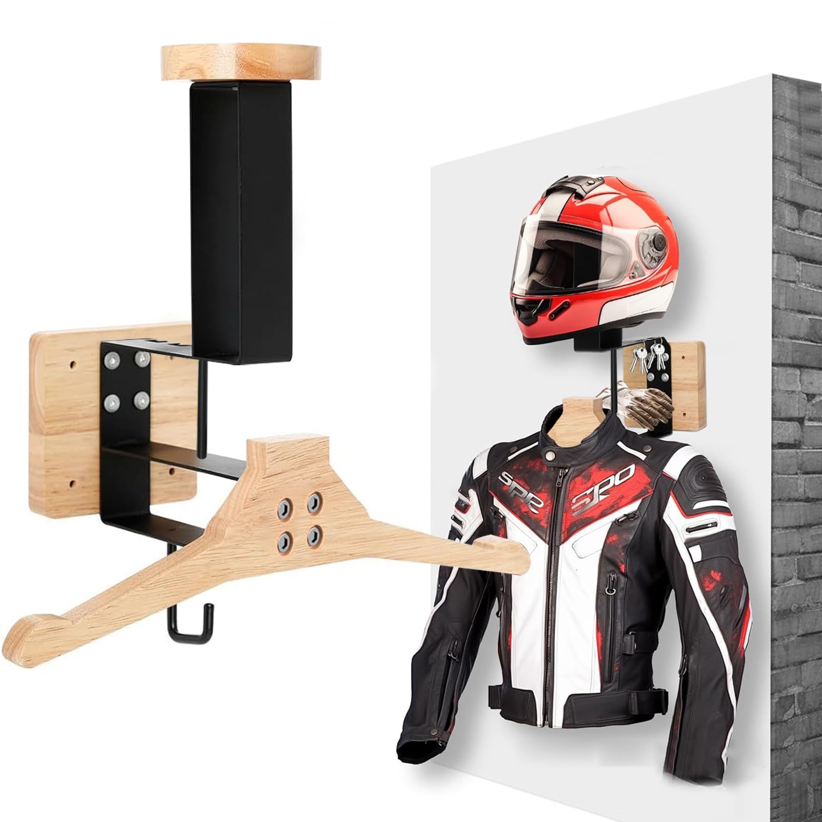 MIDINGCHAI Helmhalterung Wand, Motorrad Garderobe, Motorradhelm Halterung Wand, Helm Halterung Wand für Motorrad Fußball Taktische Ausrüstung Geeignet, Hergestellt aus Edelstahl und Holz von MidingChai