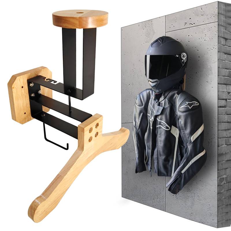 MIDINGCHAI Motorrad Garderobe, Motorradhelm Halterung Wand, Helm Halterung Wand, Helm Wandhalterung für Motorrad Fußball Taktische Ausrüstung Geeignet, Hergestellt aus Edelstahl und Holz von MidingChai