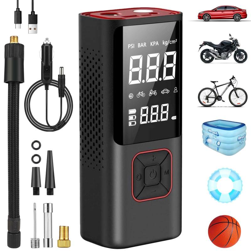 Miiepls Elektrische Luftpumpe Auto D'air Portable 12V, Luftkompressor Rechargeable 6000 mAh - 150 PSI Avec Manomètre Pour Voiture, Vélo, Moto, Balles - Arrêt Automatique - Banque D'alimentation USB von Miiepls