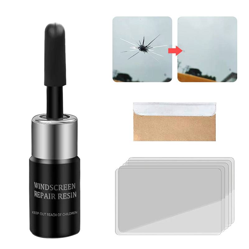 Auto Windshield Repair Kit, Glas Reparatur Flüssigkeit, Windschutzscheiben Reparaturset Werkzeug, Auto Glas Windschutzscheibe Reparatursatz Windschutzscheiben Reparatur, für Cracks (Schwarz+Schwarz) von Miioto