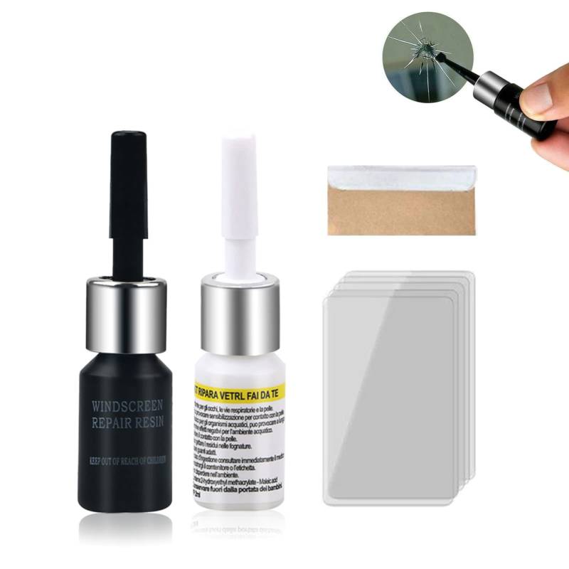 Auto Windshield Repair Kit, Glas Reparatur Flüssigkeit, Windschutzscheiben Reparaturset Werkzeug, Auto Glas Windschutzscheibe Reparatursatz Windschutzscheiben Reparatur, für Cracks (Schwarz+Weiß) von Miioto