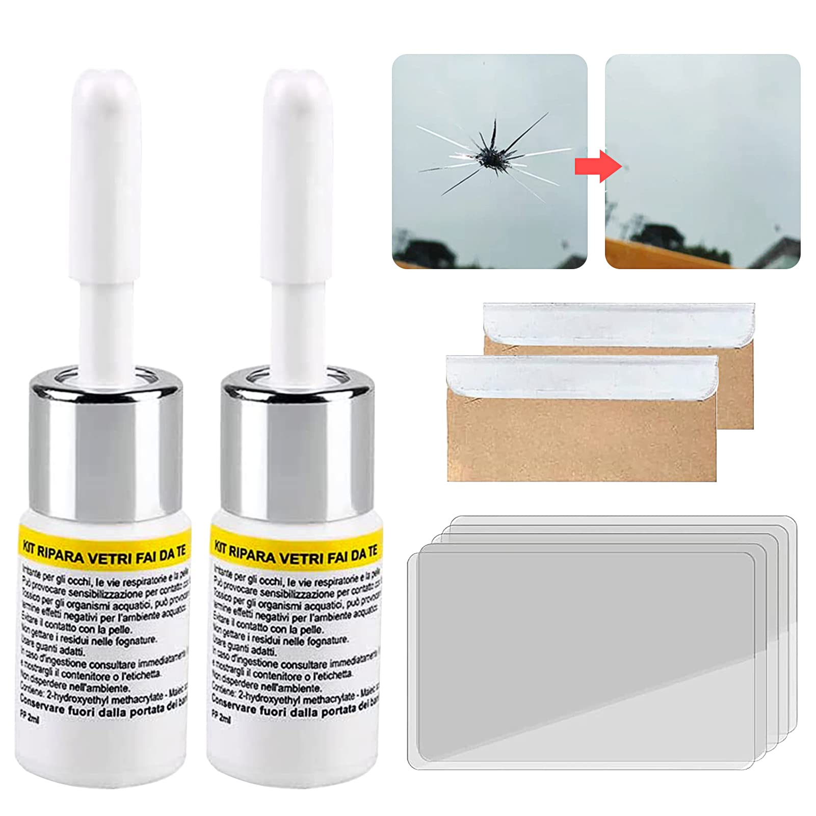 Miioto Auto Windshield Repair Kit, Glas Reparatur Flüssigkeit, Windschutzscheiben Reparaturset Werkzeug, Auto Glas Windschutzscheibe Reparatursatz Windschutzscheiben Reparatur, für Cracks (Weiß+Weiß) von Miioto