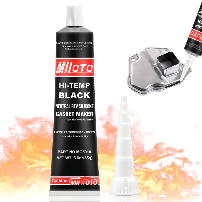 Miioto Motor Dichtmasse, Zylinderkopfdichtung Dichtmittel, Ölwannendichtung, Schwarz Hochtemperatur Silikon, Silikon Dichtmasse, Hitzebeständig Ölbeständig, Regeneriert Dichtungen - 85g von Miioto