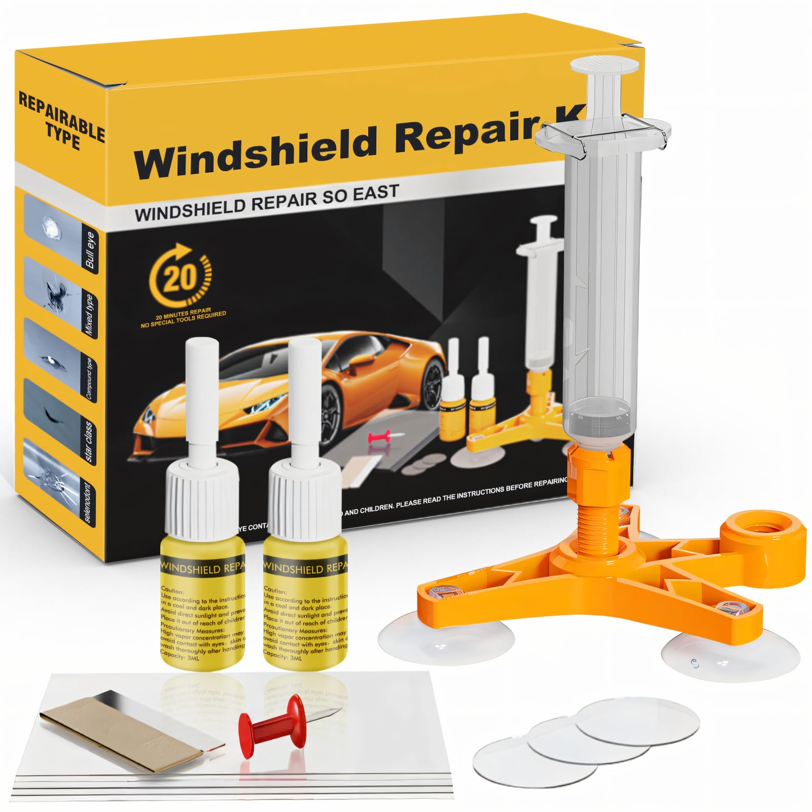 Miioto Windshield Repair Kit,Steinschlag Reparaturset,Windschutzscheibe Reparaturset,Steinschlag Reparaturset Windschutzscheibe Verwendet für Rissen/Sternförmigen Rissen-Praktisches Glas Reparatur Set von Miioto