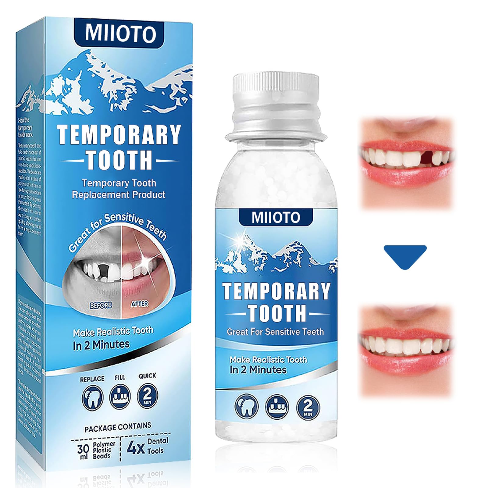 Moldable False Teeth, Temporäre Zahnreparatur Kit, Zahnreparatur-Set, Provisorischer Zahnersatz,Temporäre Zahnreparatur Perlen, zur Temporären Wiederherstellung Fehlender und Gebrochener Zähne von Miioto