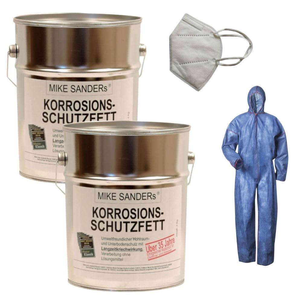 Mike Sanders 2 x 4Kg Korrosionsschutzfett Hohlraumversiegelung + Overall + Maske von Mike Sanders