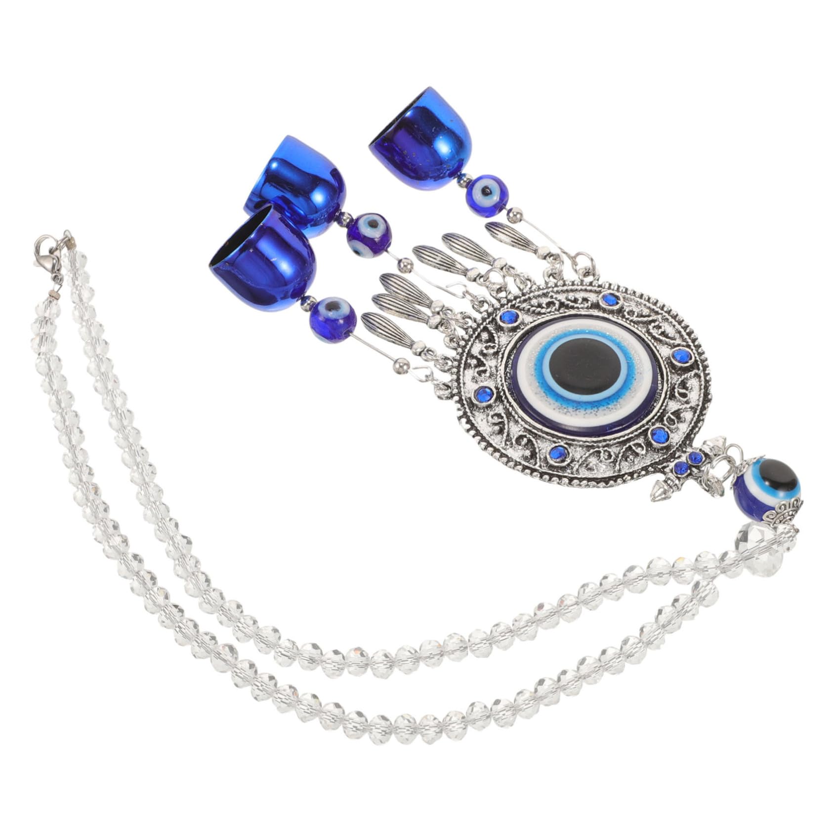 Mikinona Evil Eye Auto Anhänger Ornament Windspiel Im Vintage Stil Schutz Charm Für Rückspiegel Deko Runde Blaue Glocke Glücksbringer Für Das Auto von Mikinona