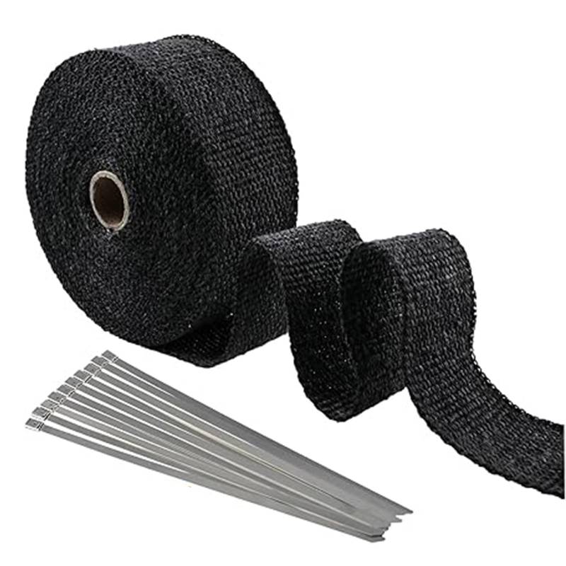 Hitzeschutzband, Hitzeschutzband Auspuff, Auspuffband Krümmerband, Hitzeschutzband Basaltfaser, Hitzeschutz Auspuff Bandage 5M, für Auspuffkrümmer von Motorrädern, mit 10 Stück Kabelbinder, Schwarz von Mikiuly